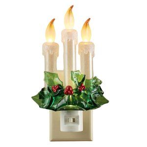 Roman Christmas Three Candles with Holly 7.7in LED Flickering Night Light